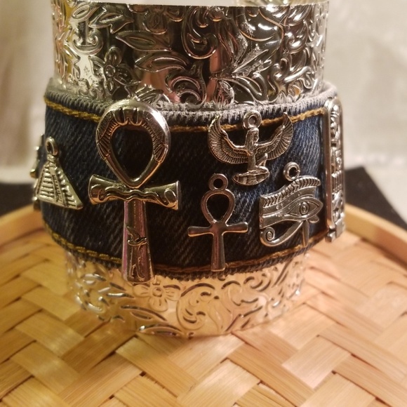 Jewelry - Denim blue jeans Ancient Egyptian cuff bracelet